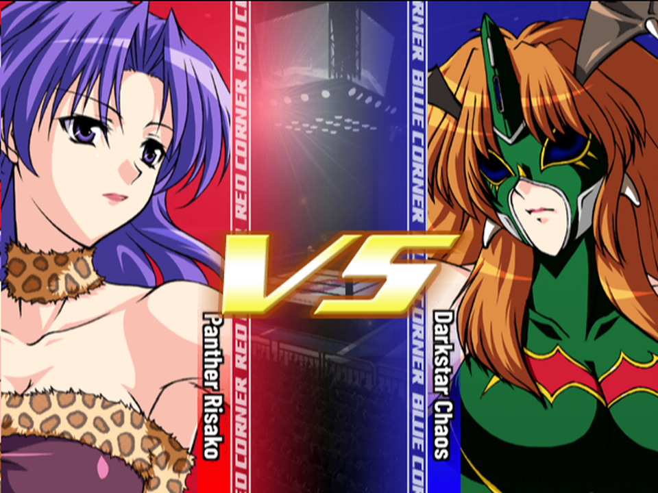 The VS screen before a singles match: Panther Risako in the red corner against Darkstar Chaos in the blue